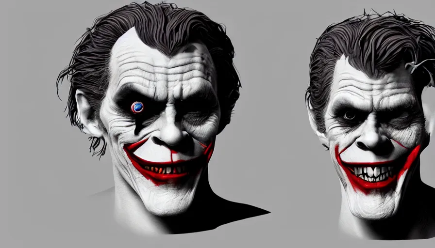 Image similar to Willem Dafoe is Joker, hyperdetailed, artstation, cgsociety, 8k