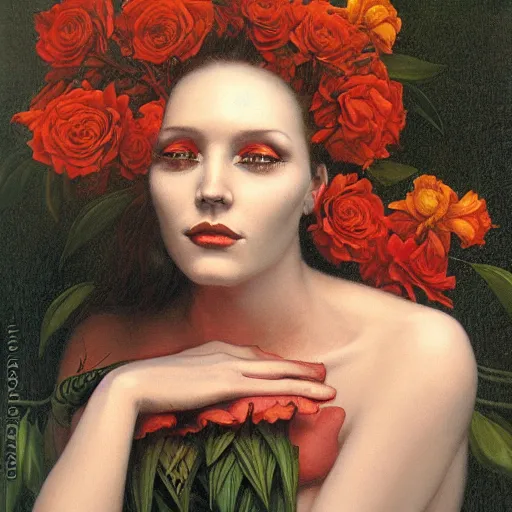 Image similar to portrait of a flower woman, by gerald brom