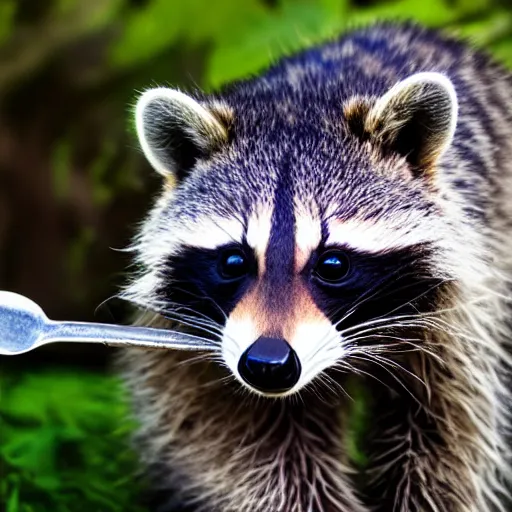 Image similar to raccoon holding a spoon, hd photography