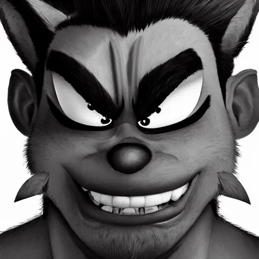 Image similar to upclose portrait of crash bandicoot, kim jung gi, digital art, by hirohiko araki, very detailed picture with lots of emotion, trending on artstation