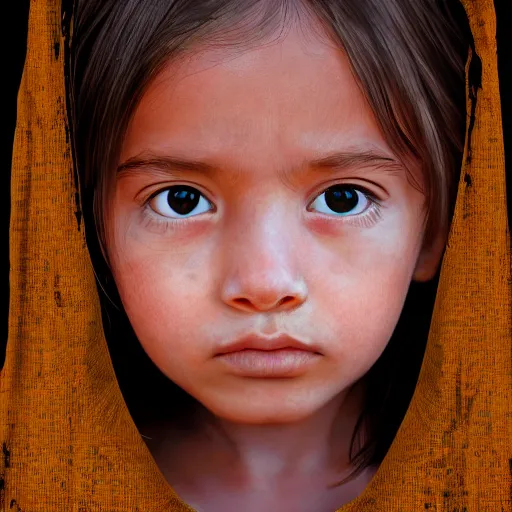 Prompt: a detailed portrait of a little girl in the desert, art illustration, incredibly highly detailed and realistic, 8 k, sharp focus