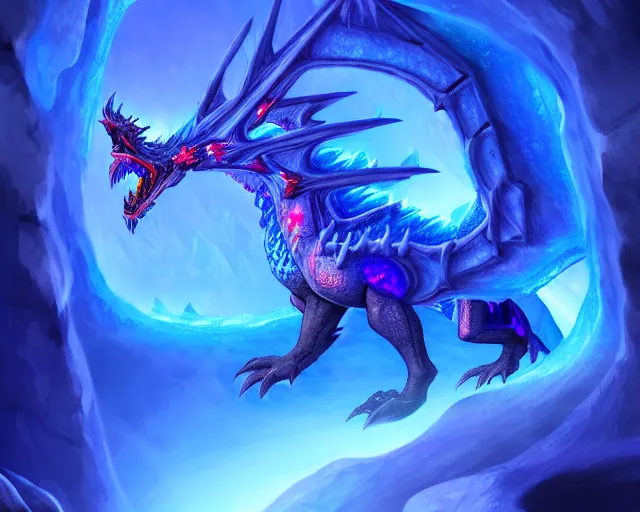 Detailed illustration of a fire ice crystal dragon in | Stable Diffusion