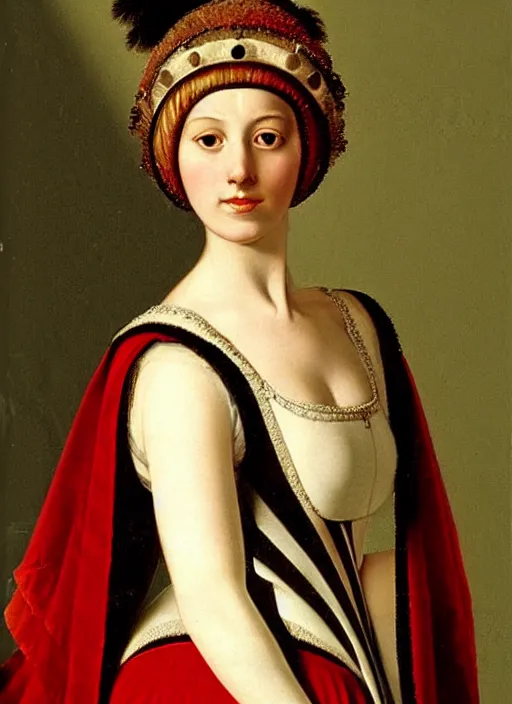 Image similar to portrait of young woman in renaissance dress and renaissance headdress, art by adolf ziegler
