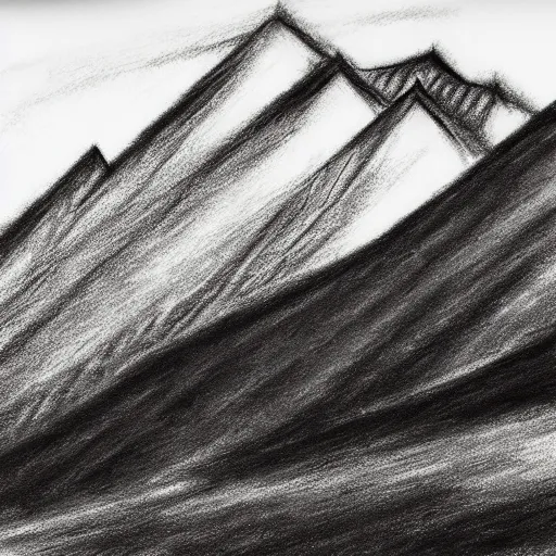 Image similar to charcoal pencil sketch of mountains, lower third, high contrast, black and white