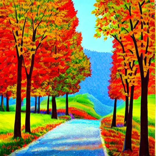 Prompt: naive art autumn villlage