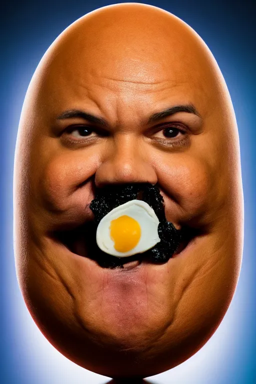 Image similar to 📷 gabriel iglesias the egg 🥚, made of food, head portrait, dynamic lighting, 4 k