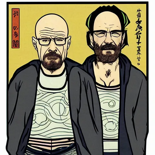 Prompt: walter white and jesse pinkman ukiyo - e