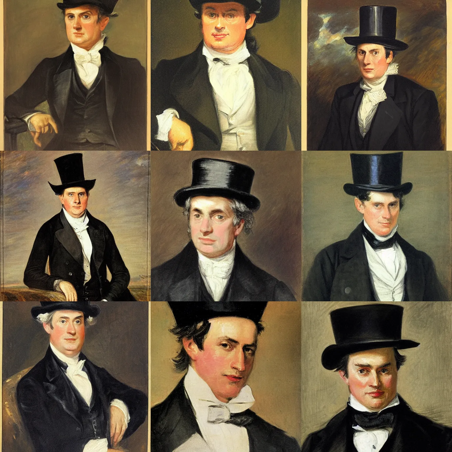 Prompt: Portrait of Malcolm Turnbull the Australian politician, wearing a top hat, by John Constable