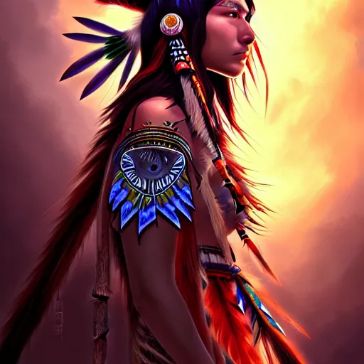 Prompt: : native american shamen fantasy, fantasy magic, anime native, anime, cosmos, cosmic, intricate, sharp focus, illustration, highly detailed, digital painting, concept art, matte, jahbu art and paul lewin masterpiece