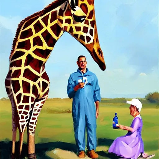 Image similar to a giraffe dressed like an astronaut drinking tea with queen isabel, trending on artstation, art by greg manchess, guangjian, detailed digital art, artstation hd