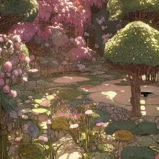 Prompt: a beautiful insanely detailed concept art of a garden, by edmund dulac, by moebius, by greg rutkowski