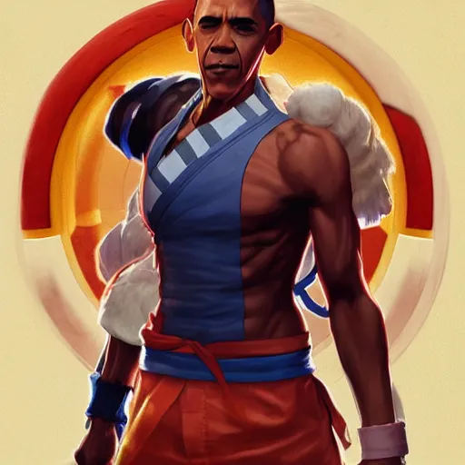 Image similar to barack obama as a street fighter character, cg animation, capcom, realistic, character select portrait, by artgerm, greg rutkowski, alphonse mucha, 3 d