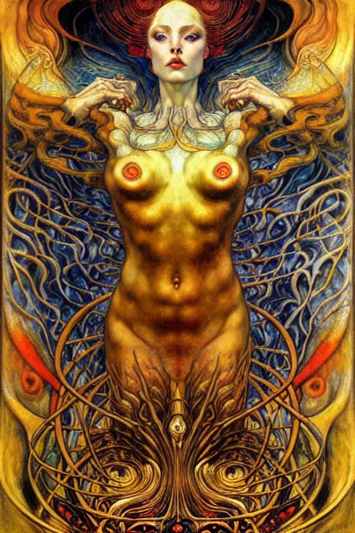 Image similar to Divine Chaos Engine by Karol Bak, Jean Delville, William Blake, Gustav Klimt, and Vincent Van Gogh, symbolist, visionary