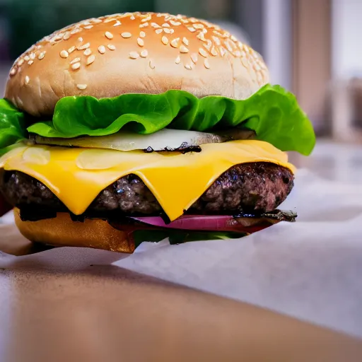 Prompt: a delicate foto of a cheesburger, 3 5 mm, nikon,