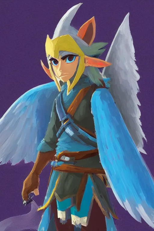 Image similar to an in game portrait of revali from the legend of zelda breath of the wild, breath of the wild art style.