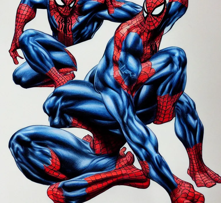 Prompt: epic beautiful color ink pencil realistic majestic drawing of spiderman and venom hd cinematic portrait by alex ross pixar squareenix frank miller trending on flickr