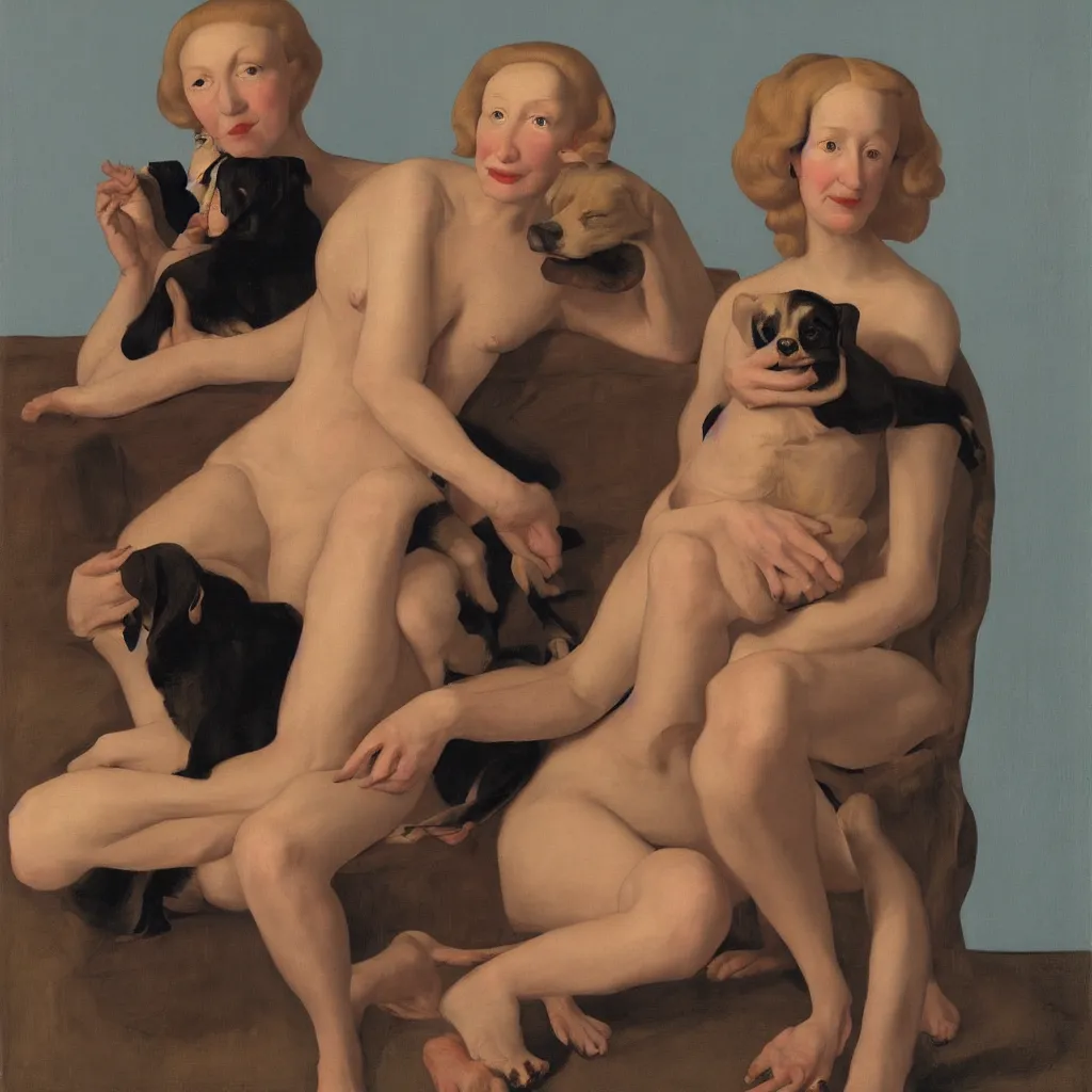 Prompt: woman and dog by John Currin