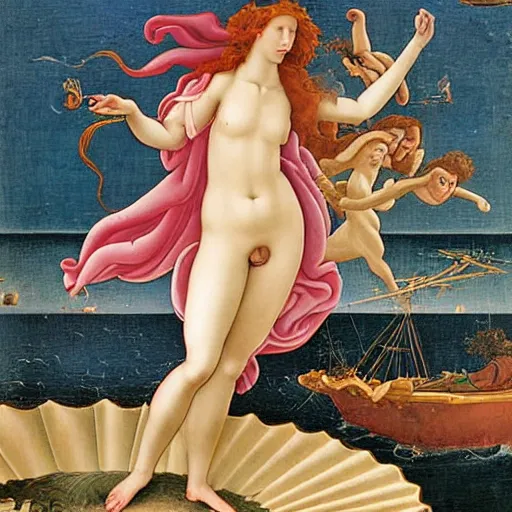 Image similar to a frame from a live action movie by birth of venus by boticelli