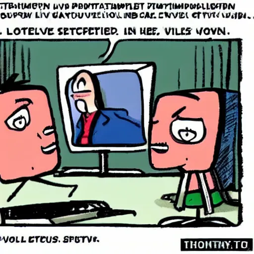 Image similar to Person being manipulated by television. Cartoon.