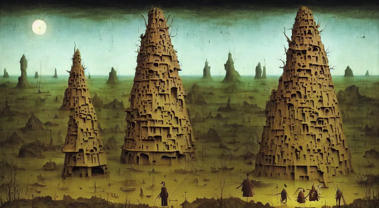 Prompt: single flooded simple!! clay hive tower anatomy, very coherent and colorful high contrast masterpiece by franz sedlacek hieronymus bosch dean ellis simon stalenhag rene magritte gediminas pranckevicius, dark shadows, sunny day, hard lighting