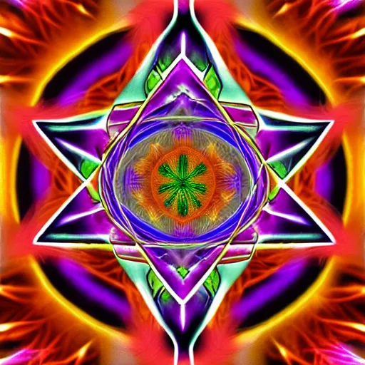 Image similar to thc flower in the style of alex grey