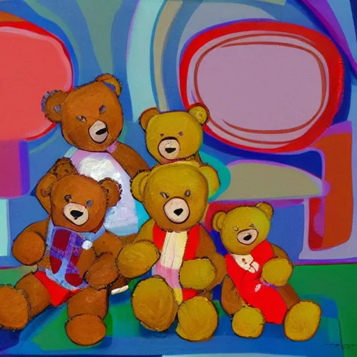 Image similar to teddy bear picnic with big macs, impressionist and abstract paint, modern art