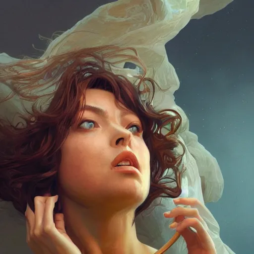 Image similar to giantess woman swallowing a person whole, intricate, highly detailed, digital painting, artstation, concept art, smooth, sharp focus, illustration, unreal engine 5, 8 k, art by artgerm and greg rutkowski and alphonse mucha