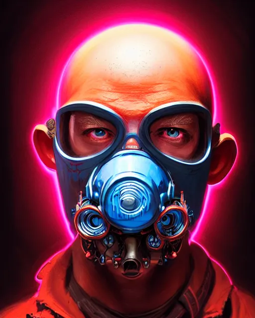 Prompt: professional concept art portrait of a diesel punk man with a vibrantly colored mask in a dark room by artgerm and greg rutkowski ( thin white border ). an intricate, elegant, highly detailed digital painting, concept art, smooth, sharp focus, illustration, in the style of cam sykes, wayne barlowe, igor kieryluk.