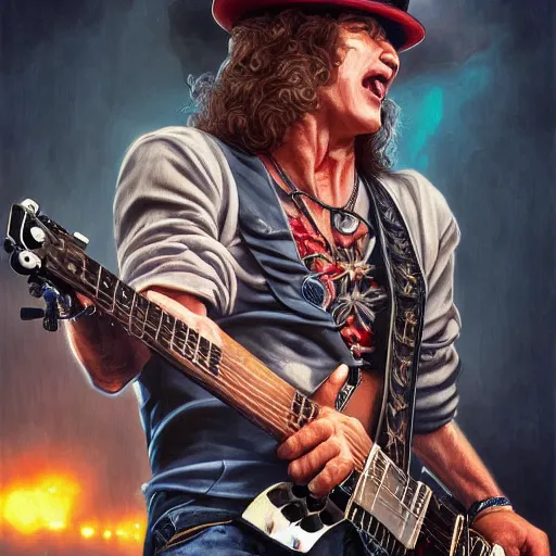 Image similar to ac / dc slash portrait guns and roses, intricate, highly detailed, digital painting, artstation, concept art, smooth, sharp focus, illustration, unreal engine 5, 8 k, art by artgerm and greg rutkowski and alphonse mucha