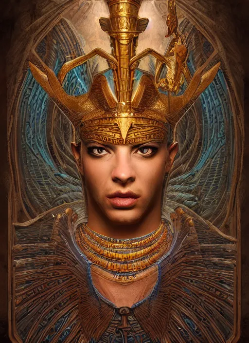 Prompt: Egyptian God of Dreams, fantasycore, intricate, ornate, highly detailed, digital painting, 4k, HDR, concept art, smooth, sharp focus, illustration, art by dan witz,artgerm, Eldritch