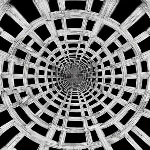 Prompt: m. c. escher rendering of a marble labyrinth, view from ant's perspective, looking up, piranesi, optical illusion, trompe l'oueil, fine art photograph, architectural detail editorial photo