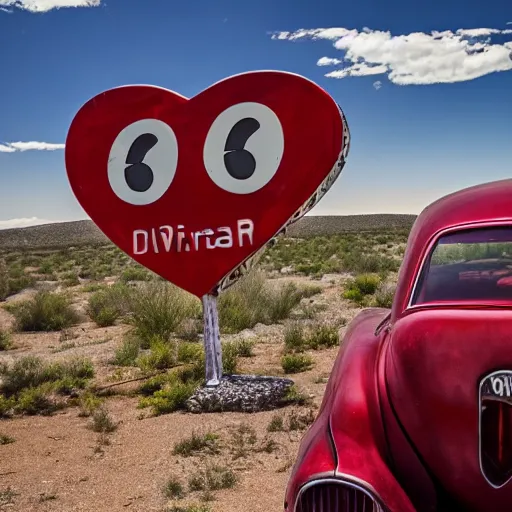 Image similar to a car with a beating heart on route66 3d 8k photo