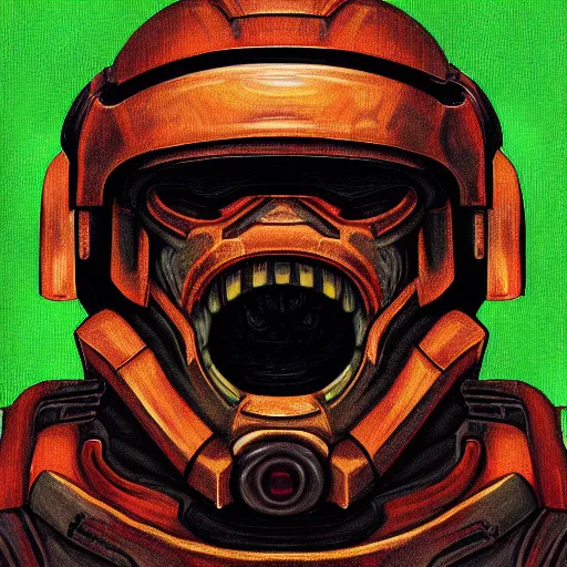 Image similar to portrait of doomguy, highly detailed, centered, digital painting