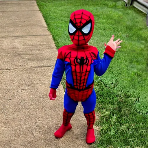 Image similar to realistic photo of baby wearing spiderman costumes