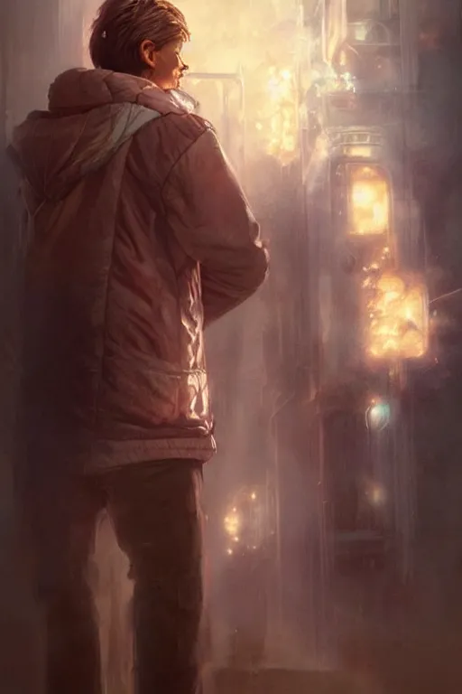 Image similar to character art by bastien lecouffe - deharme, marty mcfly from back to the future 2 ( 1 9 8 5 ), absolute chad