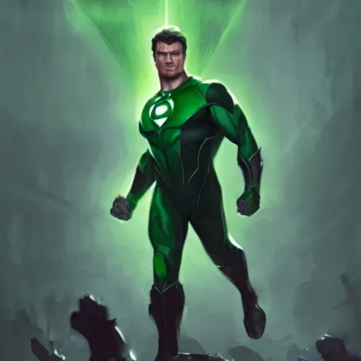 Image similar to Nathan Fillion as Green Lantern, DC art, art by greg rutkowski, matte painting, trending on artstation