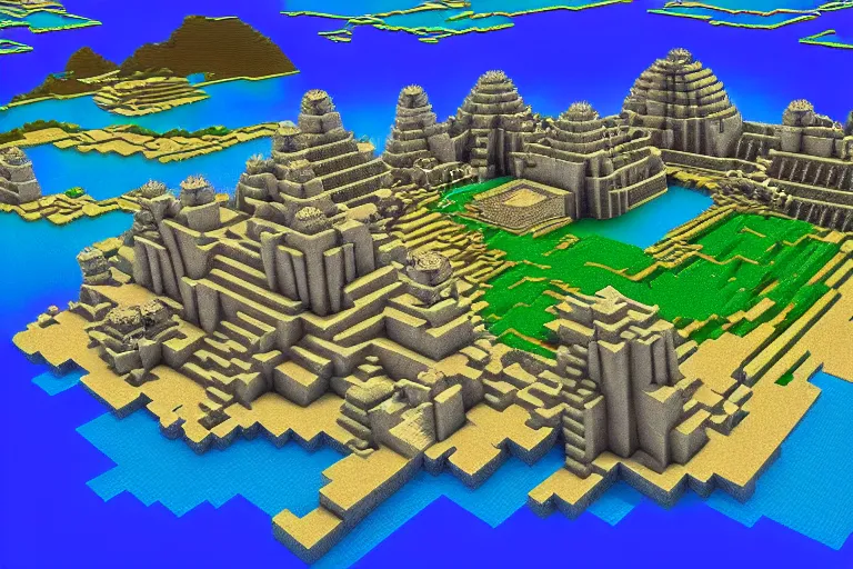 Image similar to the lost city of atlantis in the style of minecraft