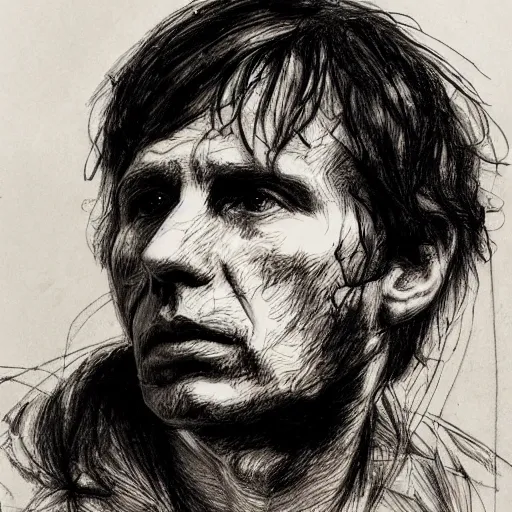 Prompt: a realistic yet scraggly portrait sketch of the side profile of a stern and sophisticated alex kapranos, trending on artstation, intricate details, in the style of frank auerbach, in the style of sergio aragones, in the style of martin ansin, in the style of david aja, in the style of mattias adolfsson