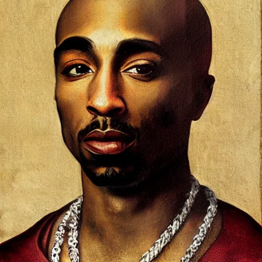 Image similar to A Renaissance portrait painting of Tupac Shakur