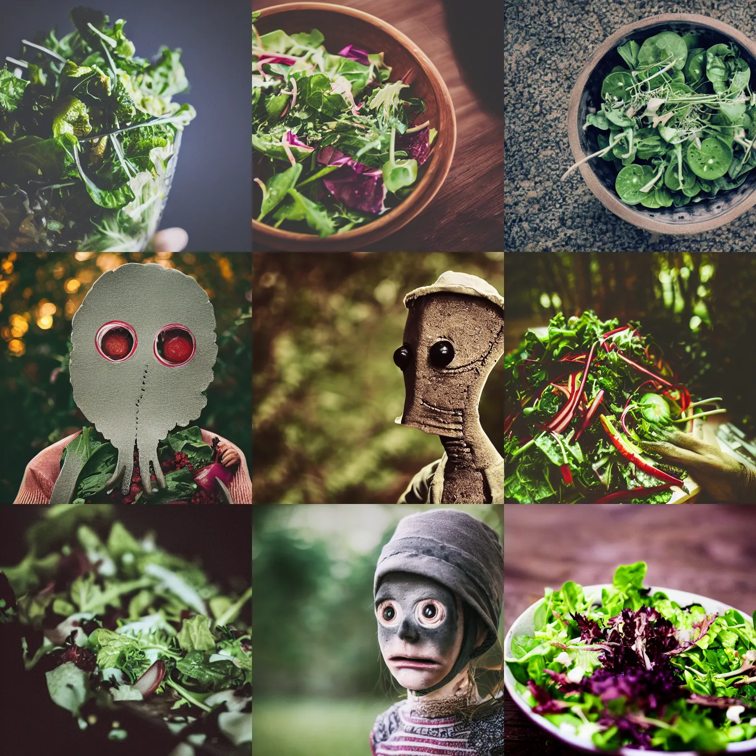 Prompt: Salad Fingers, portrait photography, depth of field, bokeh