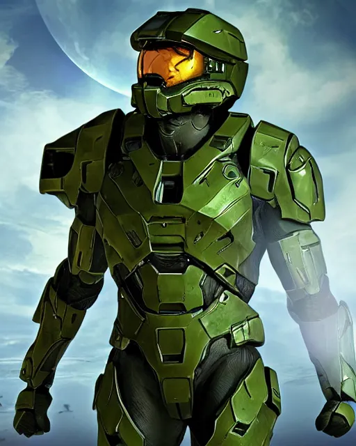 Prompt: jeff goldblum in a halo spartan suit, visible face, medium shot, video game digital art
