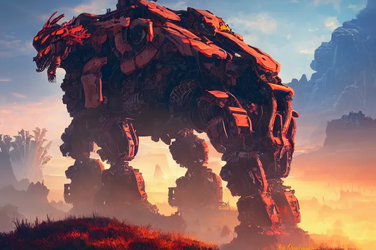 Image similar to fireclaw machine mecanical creature robot of horizon forbidden west horizon zero dawn bioluminiscence global illumination ray tracing hdr fanart arstation by ian pesty and alena aenami artworks in 4 k