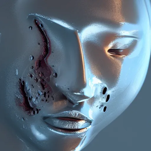 Image similar to head eating itself, melting, liquified, chrome reflections, octane render, cgsociety, autodesk, behance