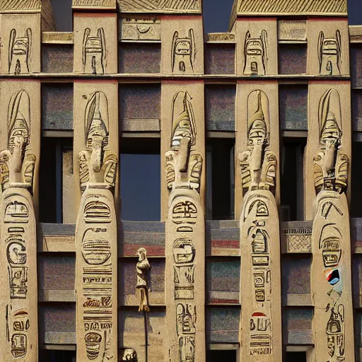 Prompt: Egyptian revival postmodern building