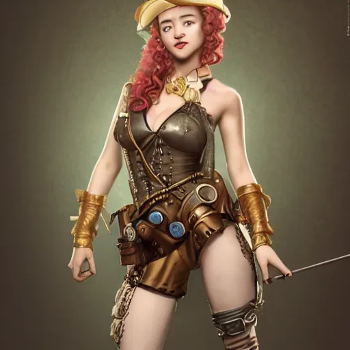 Image similar to julia garner starring as a steampunk burlesque pirate queen, made by stanley artgerm lau, wlop, rossdraws, artstation, cgsociety, concept art, cgsociety, octane render, trending on artstation, artstationhd, artstationhq, unreal engine, 4 k, 8 k