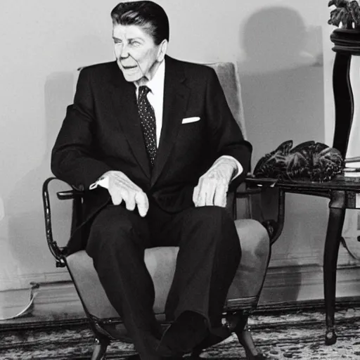 Image similar to [ ronald reagan sitting in chair... tiger ]