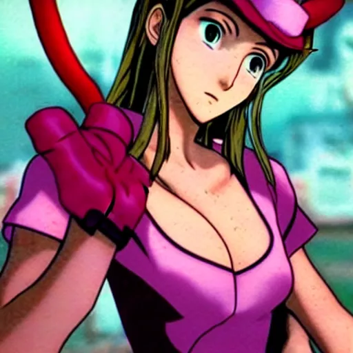 Image similar to aerith gainsborough in jojos bizarre adventure, high quality