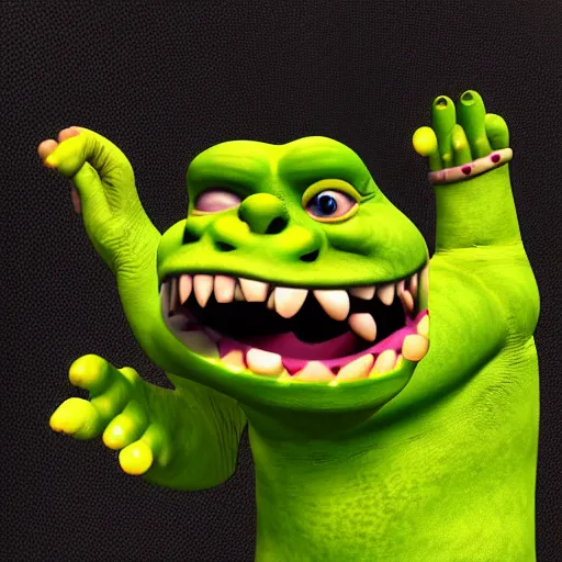 Image similar to stupid monster creature made from fabric, full color, smooth, 4 k, shrek style