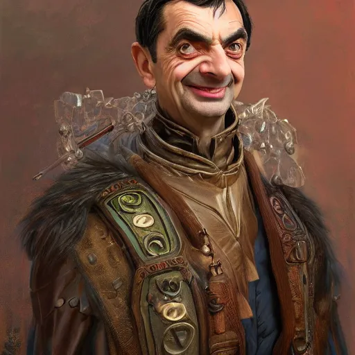 Prompt: Mr Bean as a fantasy D&D character, portrait art by Donato Giancola and Bayard Wu, digital art, trending on artstation, 4k