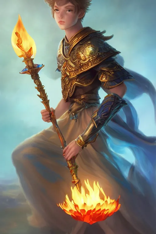 Prompt: legendary fairy prince hold flame staff, blue energy, highly detailed, d & d, fantasy, highly detailed, digital painting, trending on artstation, concept art, sharp focus, illustration, global illumination, ray tracing, realistic shaded, art by artgerm and greg rutkowski and fuji choko and viktoria gavrilenko and hoang lap